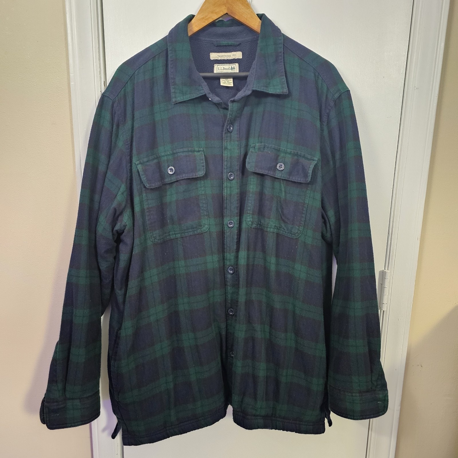 Ll Bean Plaid Fleece Lined Shirt Jacket Button Front Flannel Sz Xl Hipster Gorp